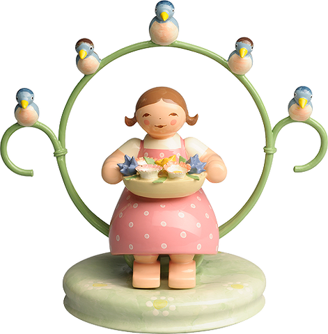 Girl in Hoop with Bowl of Flowers and Bird