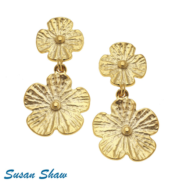 Susan Shaw Earrings Gold Double Flower
