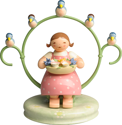Girl in Hoop with Bowl of Flowers and Bird