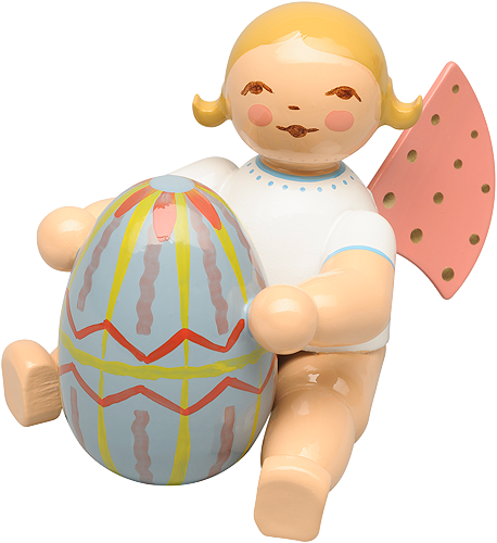 Wendt and Kuhn Angel with Blue Easter Egg ,sitting
