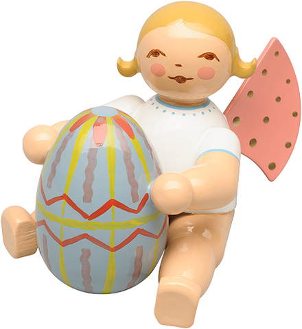 Wendt and Kuhn Angel with Blue Easter Egg ,sitting