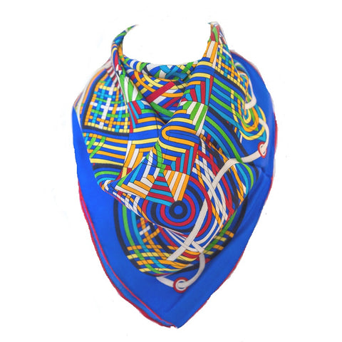 100% Silk Twill Stripe Scarf Blue
