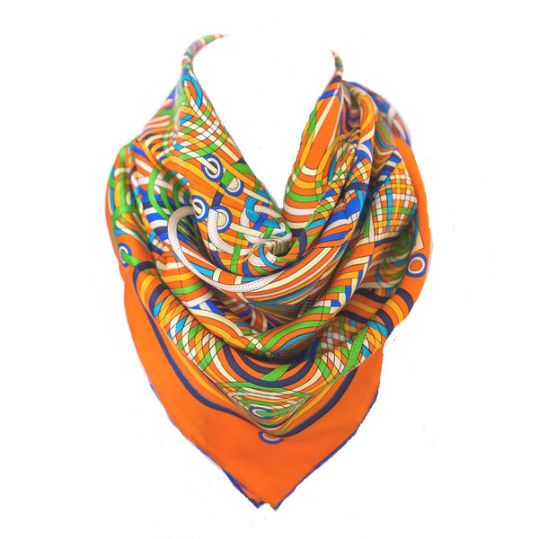 100% Silk Twill Stripe Scarf Orange
