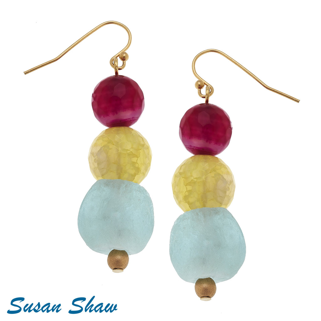 Susan Shaw Gold Pink, Yellow, Fire Agate Earrings