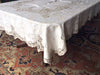 Table Cloth:  Exquisite Ecru cloth with all over intricate lace inlay and beautiful lace edging