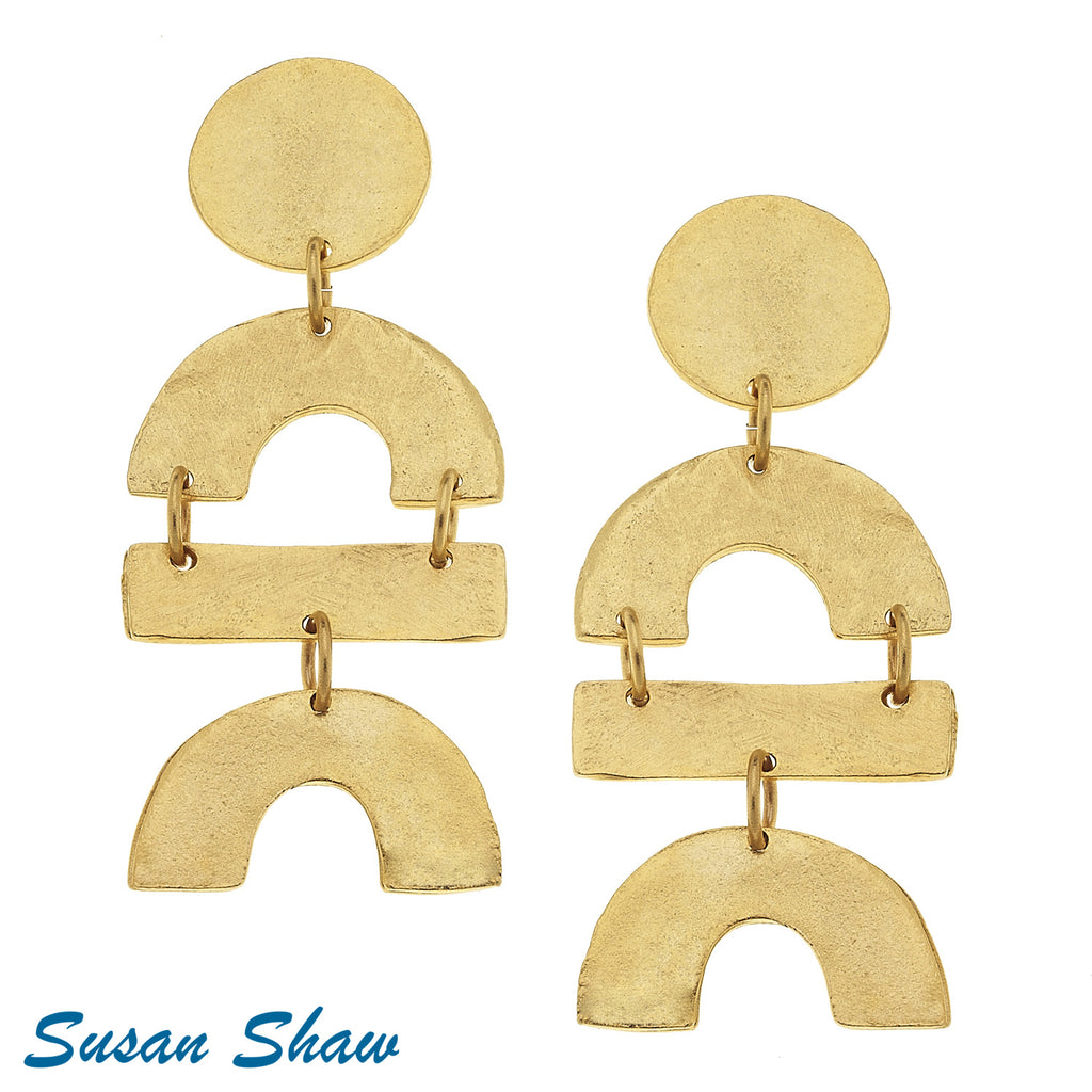 Susan Shaw Earrings Gold Round, Curve, and Bar