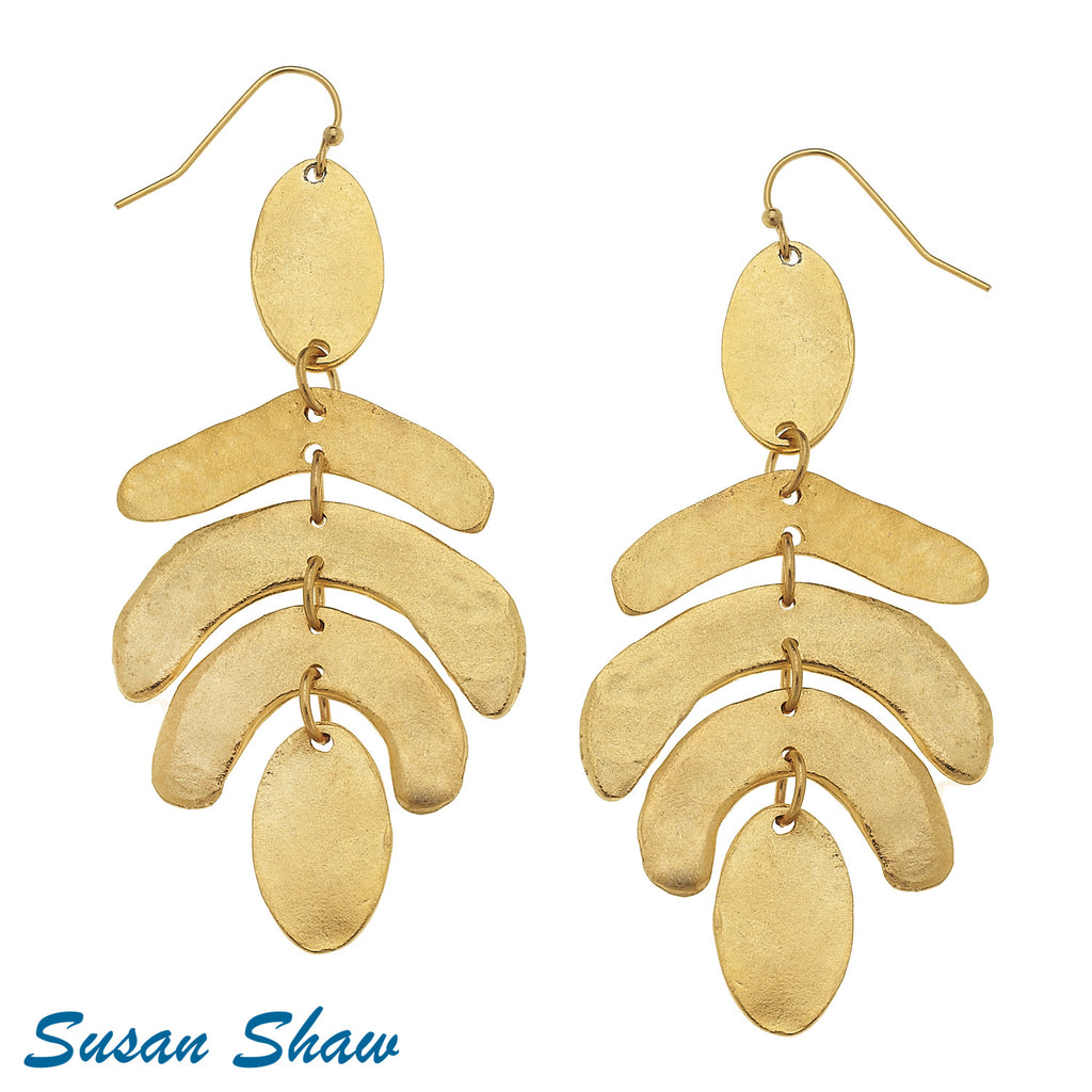 Susan Shaw Handcast Gold Oval/Curve Calder Leaf Earring