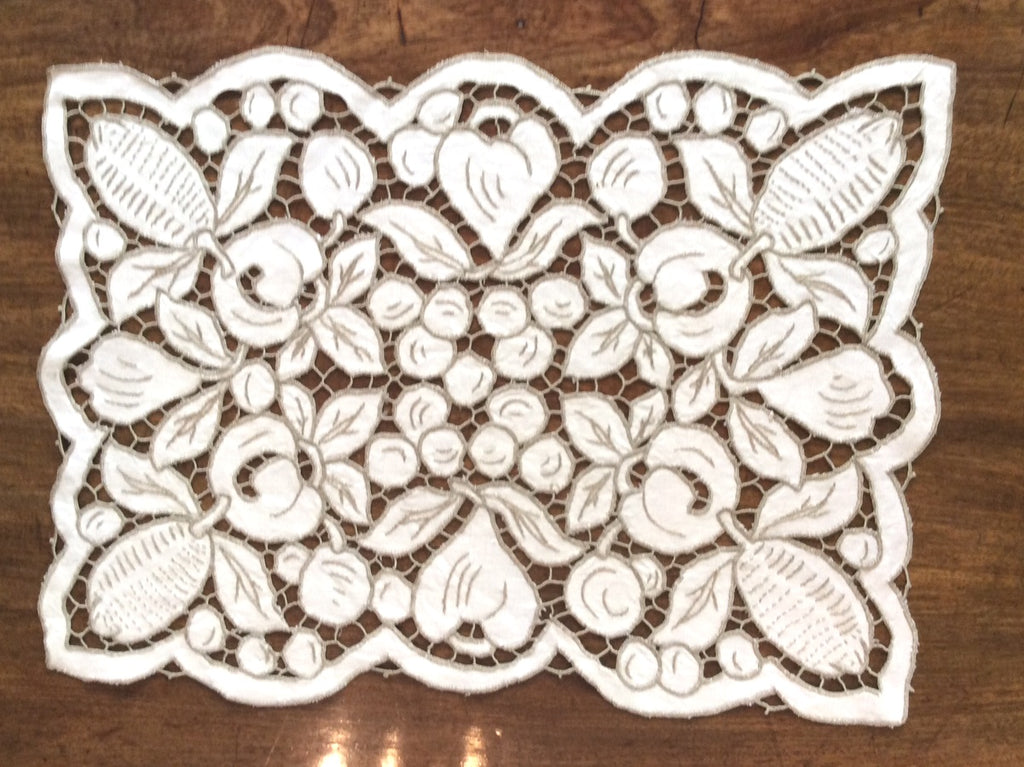 Placemats and Napkins:  Ecru Cut Work Linen