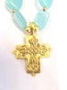 Susan Shaw Handcast Gold Cross and Aqua Quartz Necklace