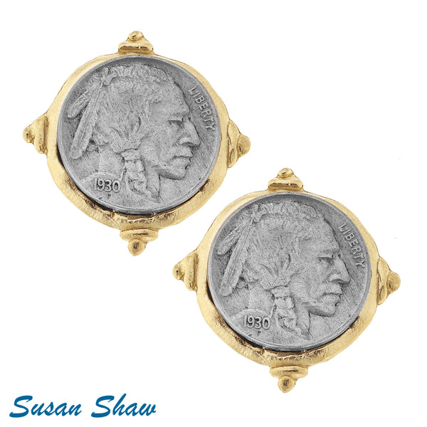 Susan Shaw Gold/Silver Indian Clip Earrings