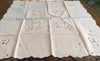 Bridge Table Cloth:  White Linen Cutwork and embroidery with Scalloped Edging