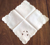 Bridge Table Cloth:  White Linen Cutwork and embroidery with Scalloped Edging