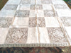 Bridge Table Cloth:  Army Navy  pattern of Embroidered Squares and Lace Squares with Lace Edging