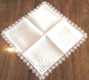 Bridge Table Cloth:  Army Navy  pattern of Embroidered Squares and Lace Squares with Lace Edging