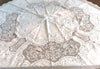 Circular Cloth:  White Embroidered Linen with Lace Insets and Lace Edging