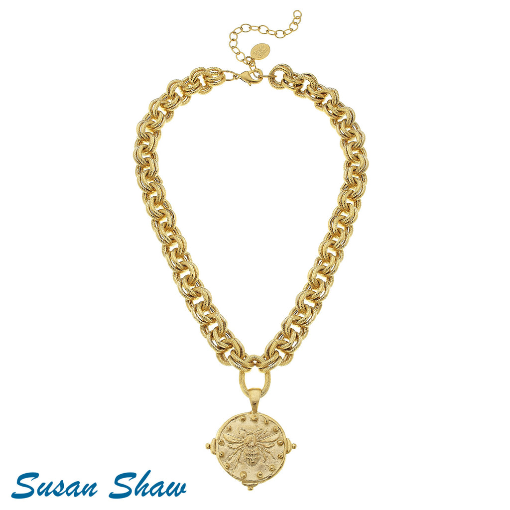Susan Shaw Gold Chain with Gold Bee Intaglio