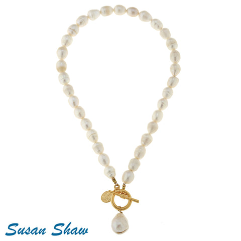 Susan Shaw Large Genuine Freshwater Pearl Front Toggle Necklace