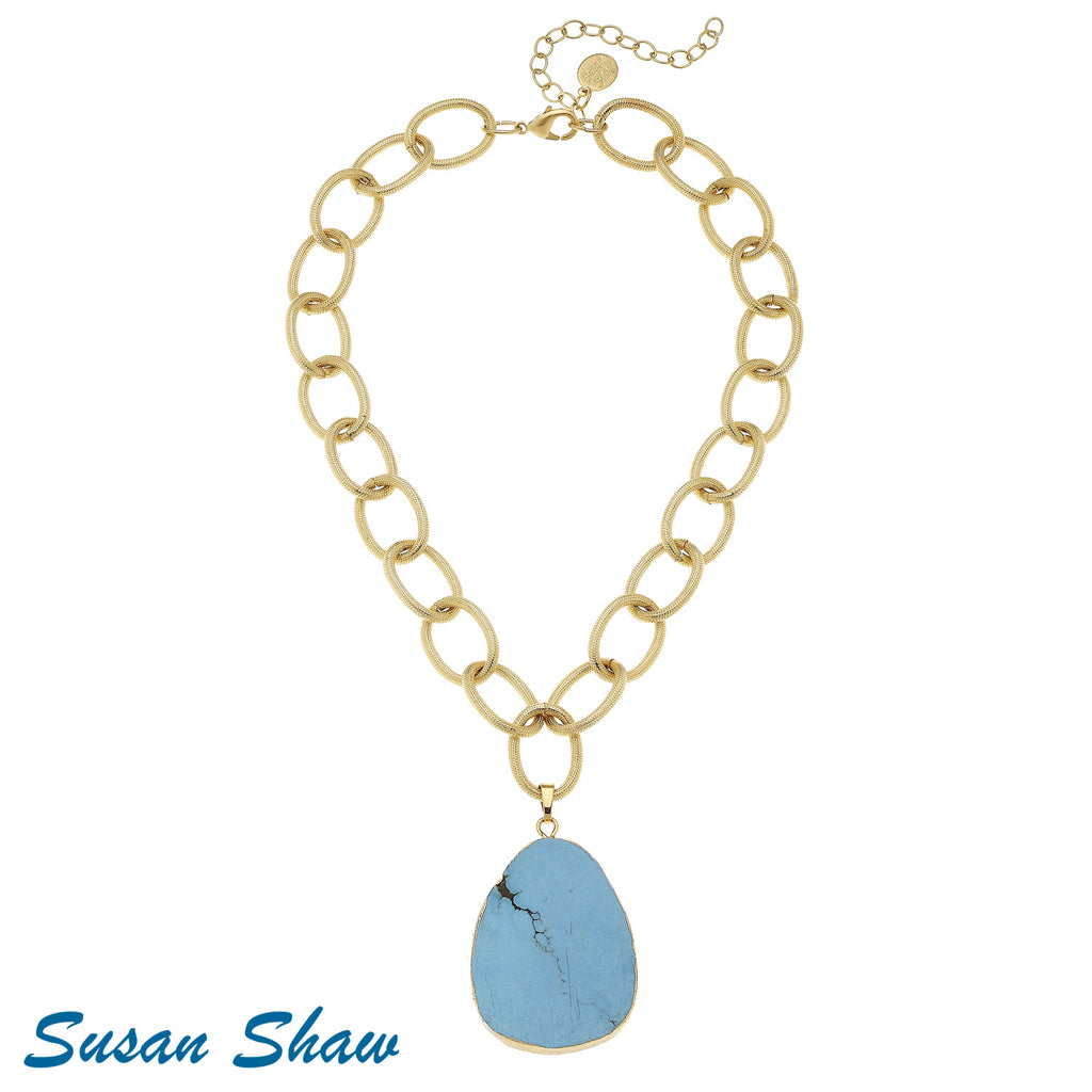Susan Shaw Gold Chain with Large Turquoise Drop Necklace