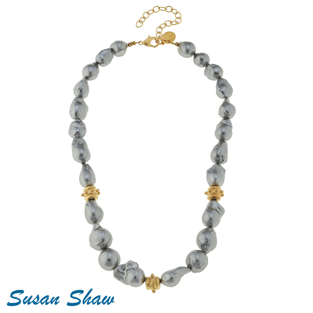 Susan Shaw Gold Bead, Grey Baroque Pearl Necklace