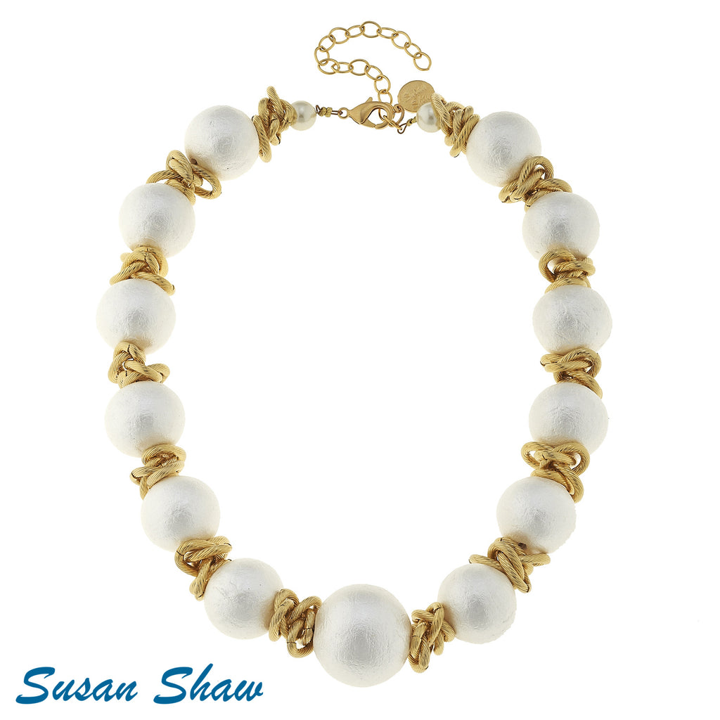 Susan Shaw Gold and White Cotton Pearl Choker
