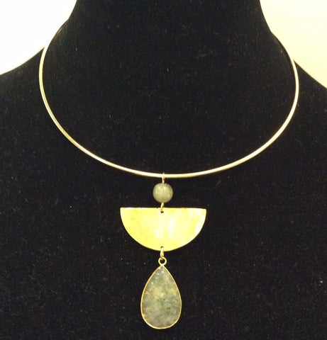 Susan Shaw Gold Half Circle Labradorite Drop Neck ring