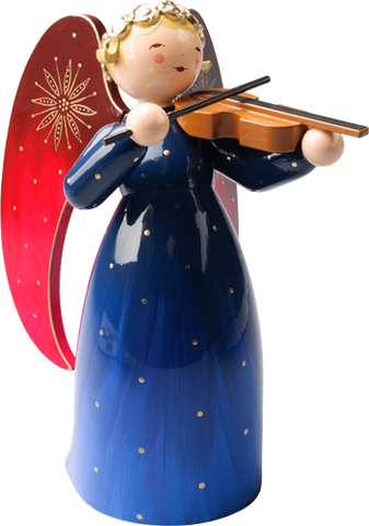 Richly Painted Angel, Large, with Violin, Blue