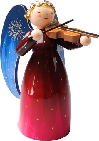 Richly Painted Angel, Large, with Violin, Red