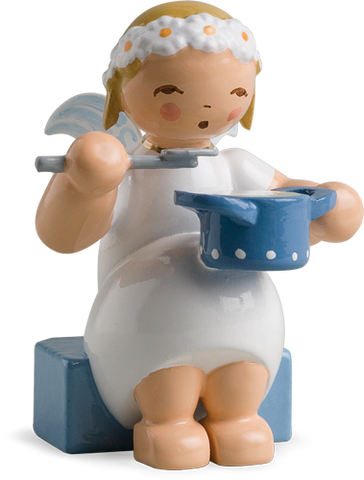 Wendt and Kuhn Marguerite Angel, sitting, with Saucepan