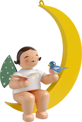 Wendt and Kuhn Ornament:  Angel with Songbook and Bird in Moon 3.50