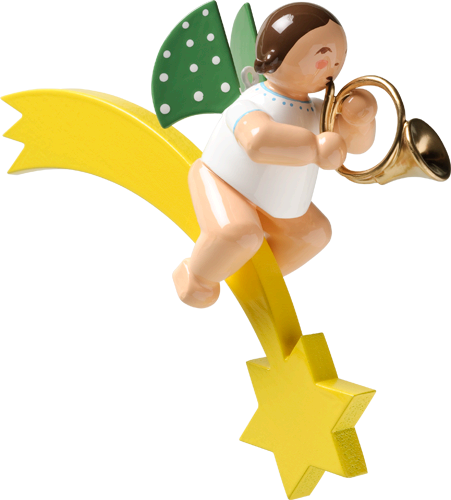 Wendt and Kuhn Ornament:  Angel with French Horn on Comet