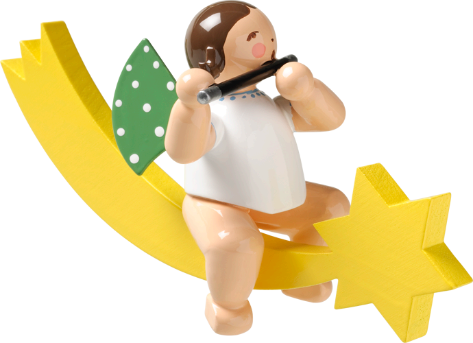 Wendt and Kuhn Ornament:  Angel with Transverse Flute on Comet Tail 3.50
