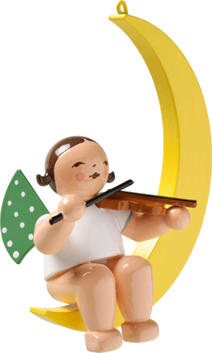 Wendt and Kuhn Ornament:  Angel with Violin in Moon 3.50