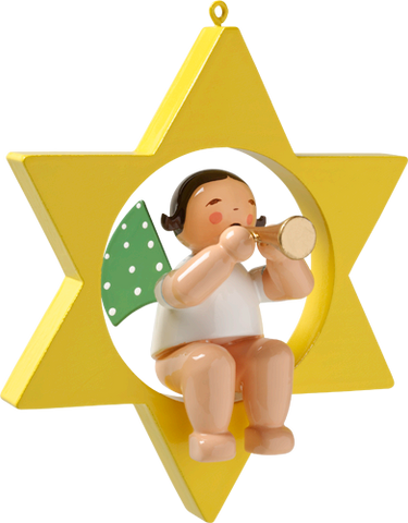 Wendt and Kuhn Ornament:  Angel with Small Trumpet in Star 3.50