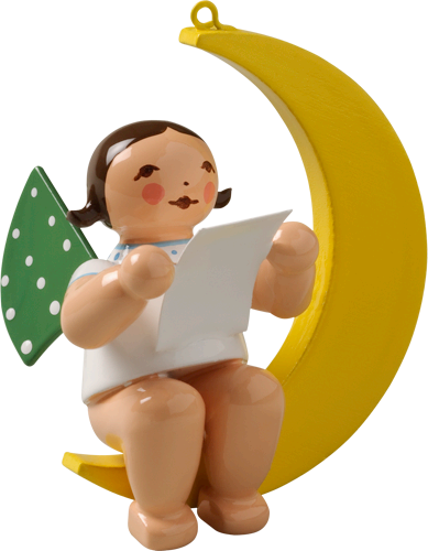Wendt and Kuhn Ornament:  Angel with Sheet of Music in Moon  1.75