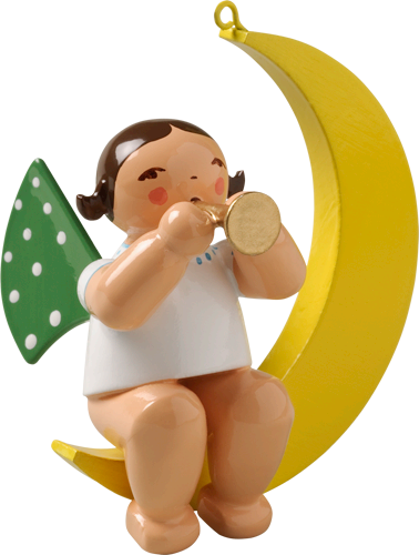 Wendt and Kuhn Ornament:  Angel with Small Trumpet in Moon  1.75