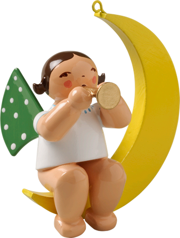Wendt and Kuhn Ornament:  Angel with Small Trumpet in Moon  1.75