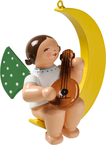 Wendt and Kuhn Ornament:  Angel with Mandolin in Moon  1.75
