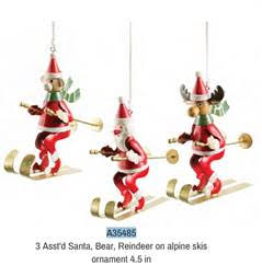 Ornament:  Asst Santa, Bear, Reindeer on Alpine Skis