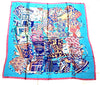 W-100% Silk Collage Scarf Blue