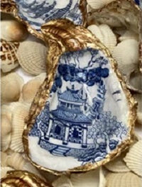 Blue and White Chinoiserie Oyster Shell Trinket dish