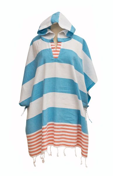 Derin Woman's Poncho Turquoise/Coral