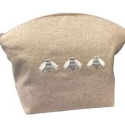 Large Natural Cosmetic Bag:  Three Napoleon Bees