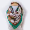 100% Silk Twill Fish and Feather Scarf Aqua